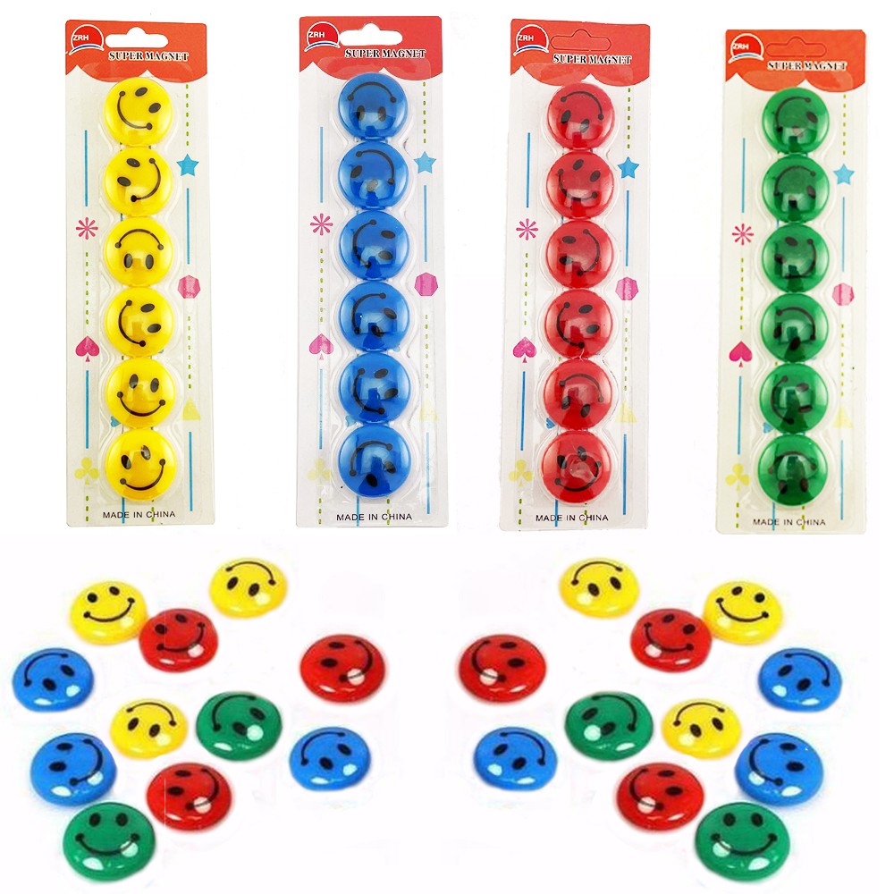 Magneti Smiley Face, diametru 35 mm, set 6 bucati Rosu - imagine 6